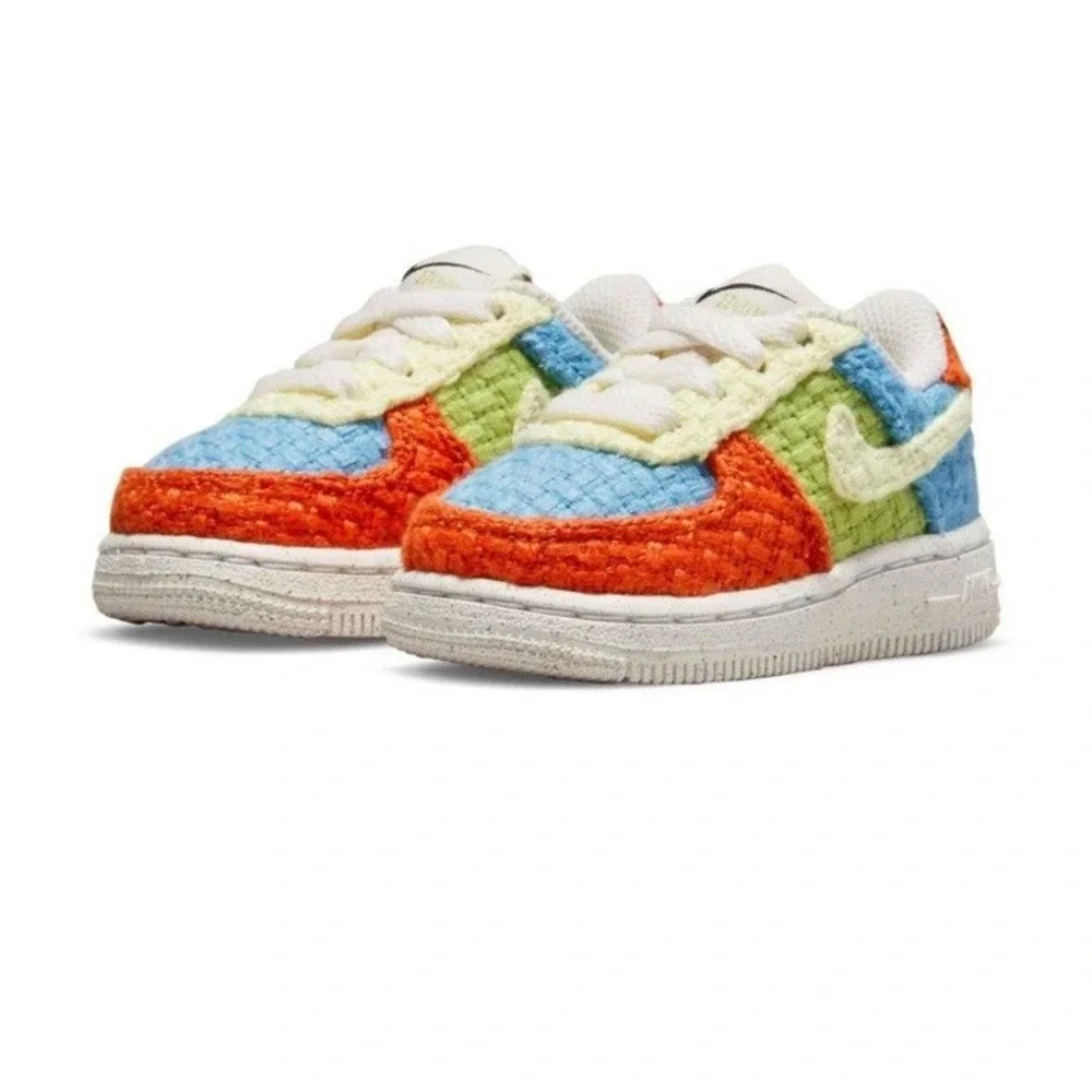 Nike Force 1 Toddler Shoes 9C DV2194-400 Custom Hand Woven Multicolor  patchwork